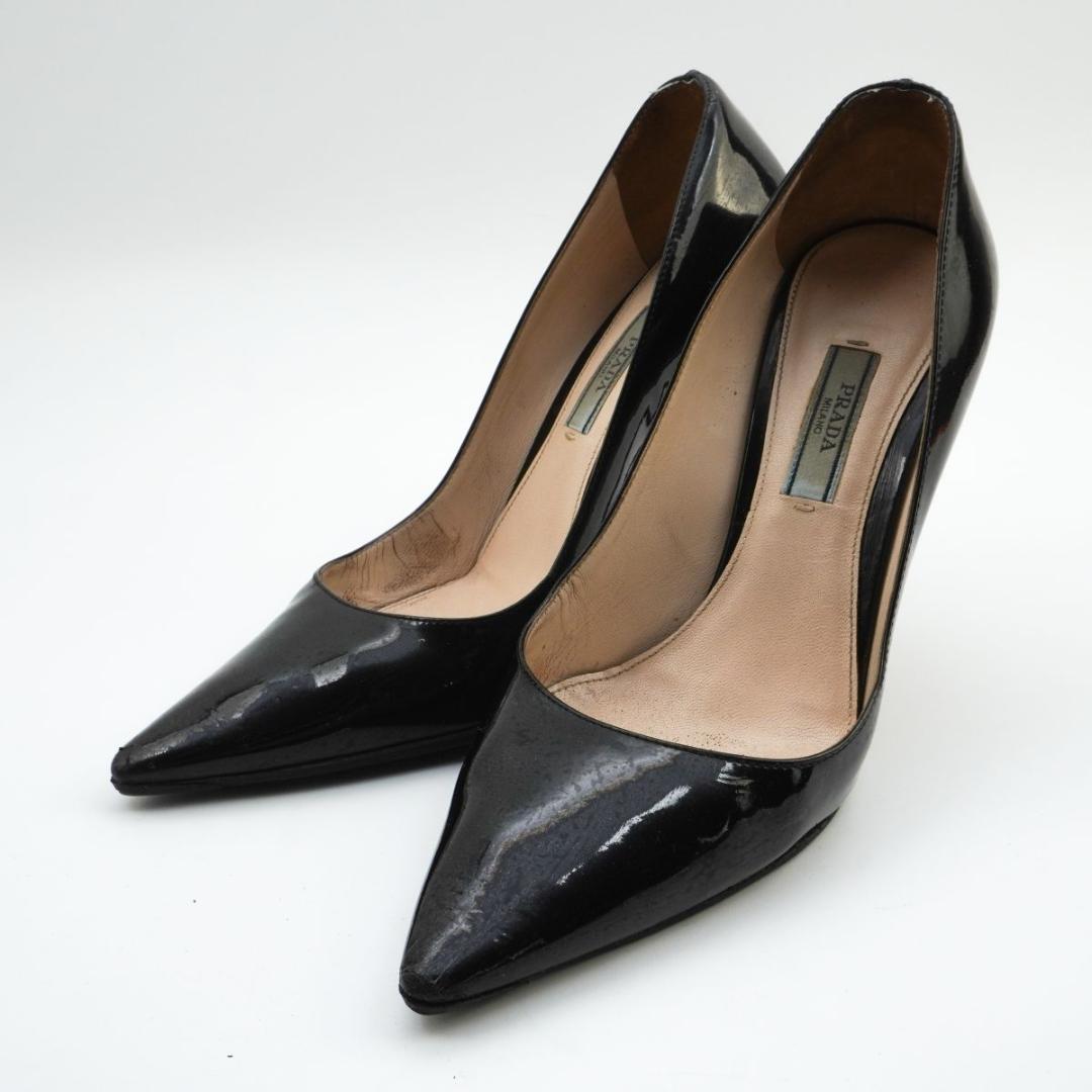 PRADA 37 24.0 ポインテッドトゥハイヒール ブラック/LD57