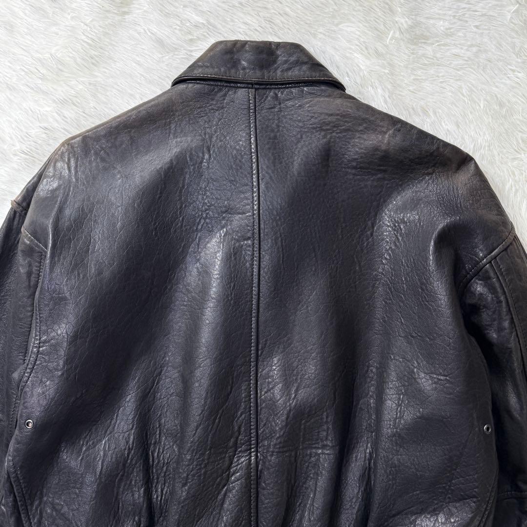 AVIREX A-2 ブラックレザー フライトジャケット メタルプレート 短丈
