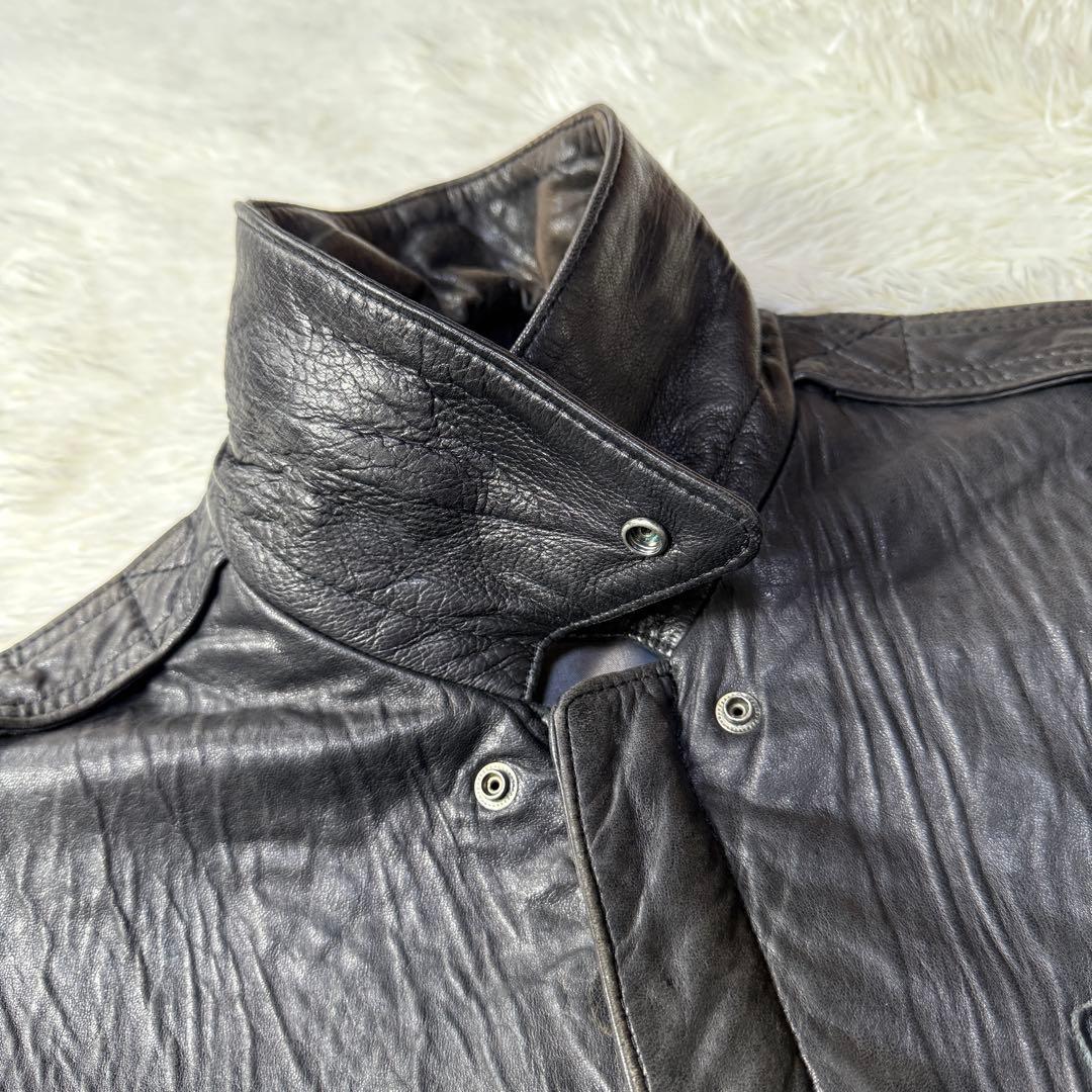 AVIREX A-2 ブラックレザー フライトジャケット メタルプレート 短丈