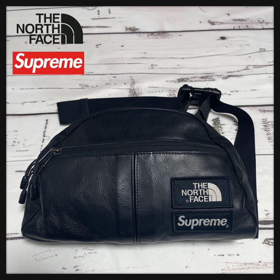 【本革】Supremeノースフェイス レザーバッグ　ボディバッグ　ポーチ　カバン