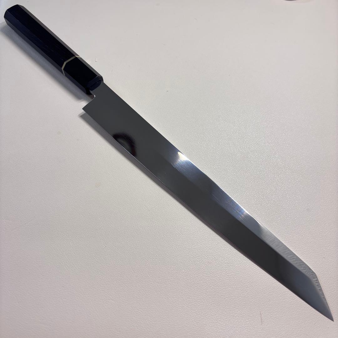270mm 切付柳刃包丁 鏡面　黒檀黒水牛八角柄 刺身包丁 【全鋼】'ᗤ 270mm 切付柳刃包丁 鏡面 黒檀八角柄 刺身包丁 全鋼 和包丁【鞘付き