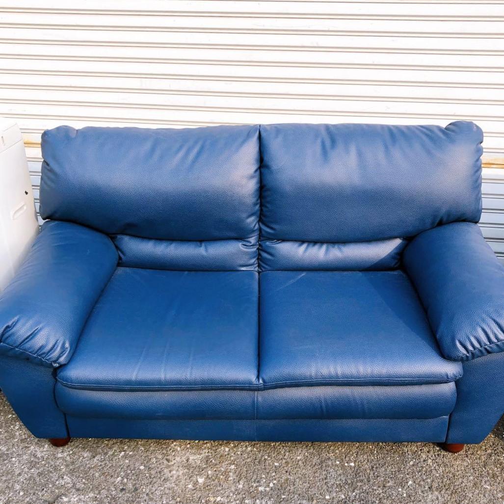 ☆レザー ネイビー 2人掛け ソファ アサヒ 3人掛け ソファー 北欧 レザー 革 ラムース 布張り ブル 受注