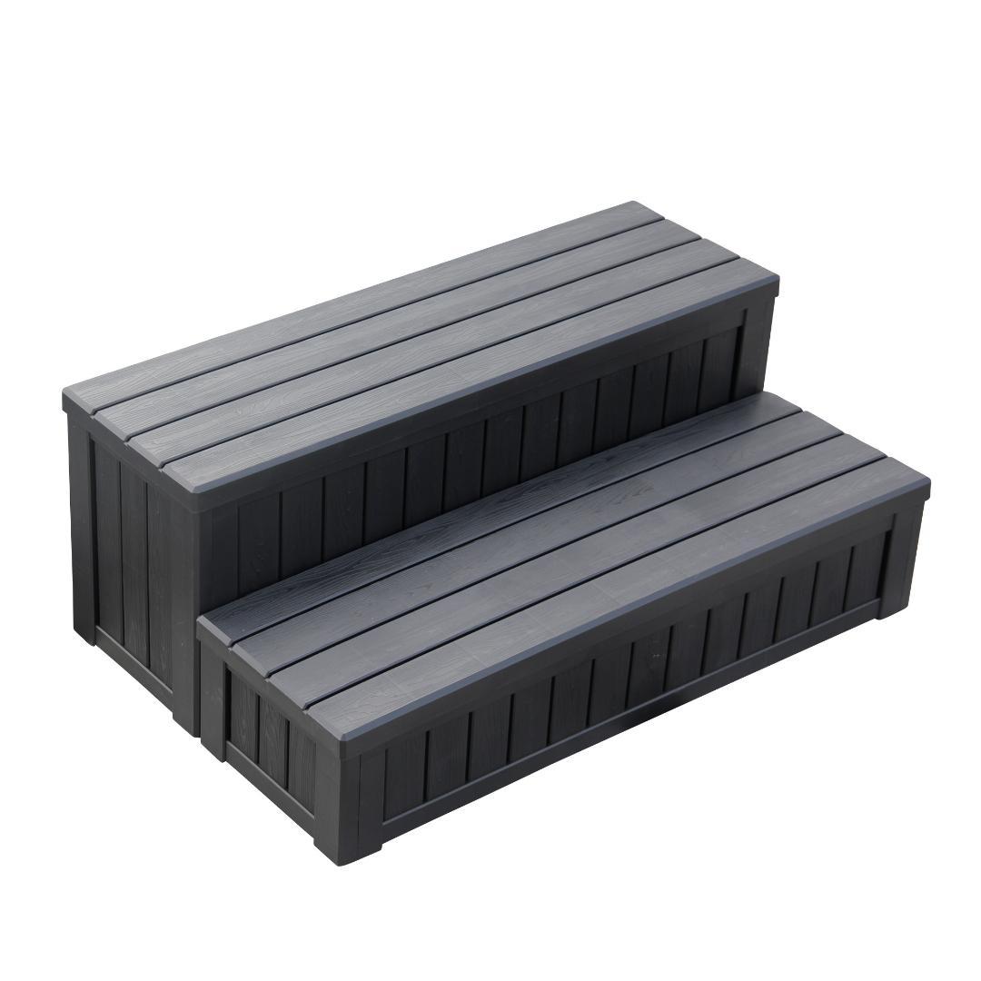 屋外収納ボックス 踏み台タイプ 組み立て簡単　樹脂製　木目調