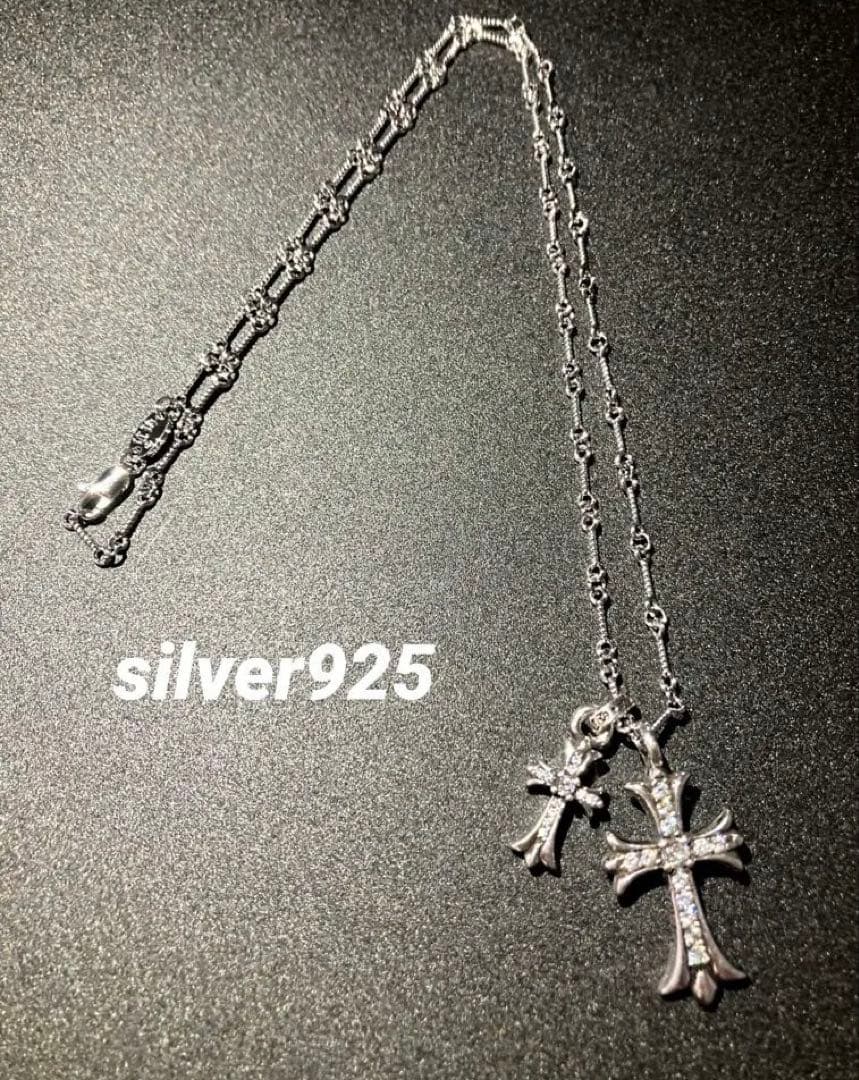 silver925 ダイヤ　ベビーファット　ダブルクロス　ネックレス　50㎝ ダブル クロス ネックレス クロムハーツ 風 ベビーファット ツイスト