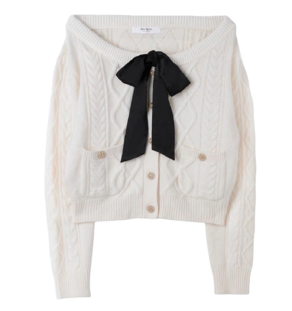 トップス HLT Aerienne Cable-Knit Ribbon Cardigan