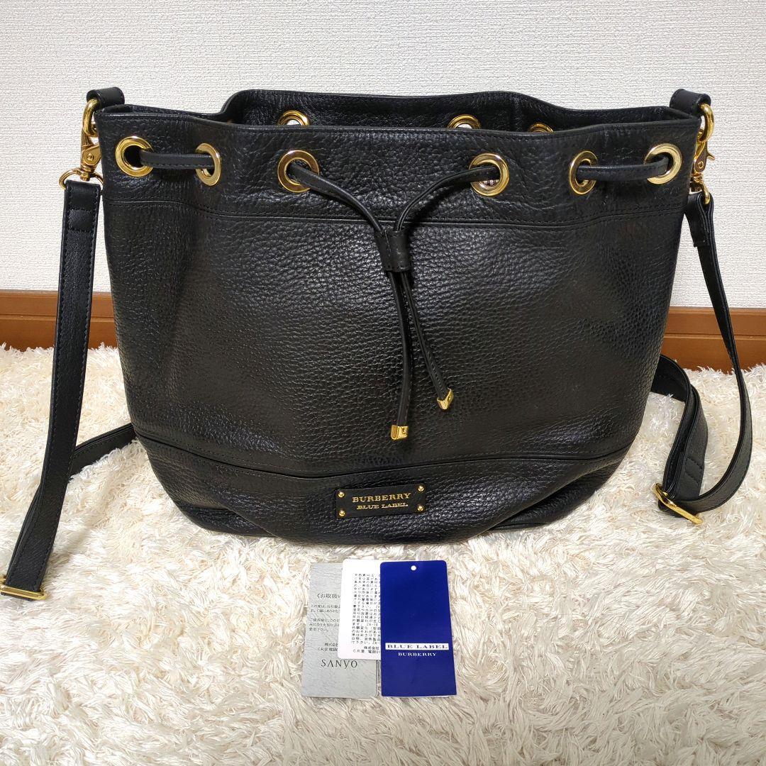 【美品】BURBERRY バーバリー 巾着 レザー 本革 リュック ブラック