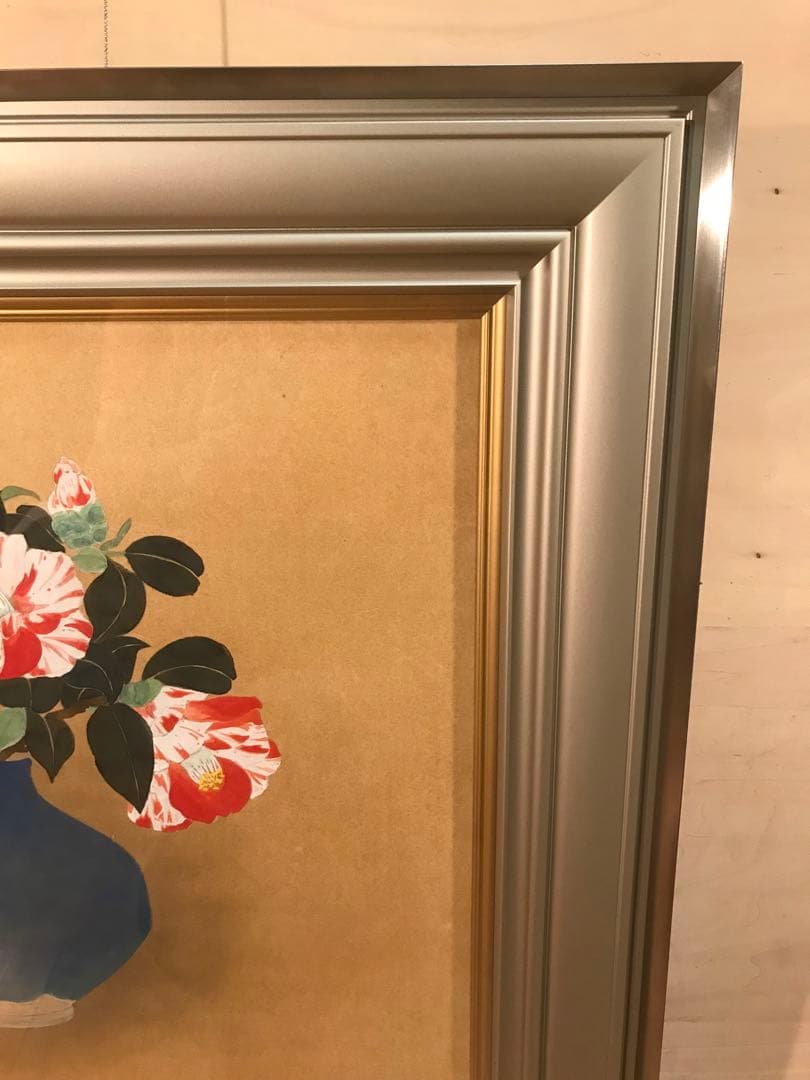 堀川えい子　「花椿」　日本画Ｆ８号　直筆サイン・共シール有り