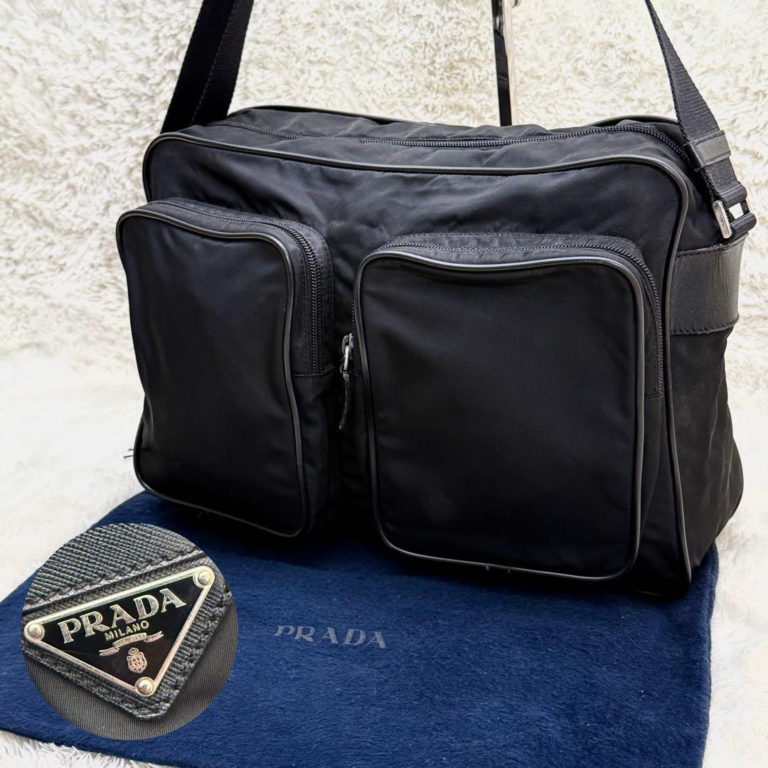 PRADAプラダ 三角ロゴ メンズ ショルダーバッグ サフィアーノ 白タグ プラダ ショルダーバッグ バッグ メンズ レディース テスート