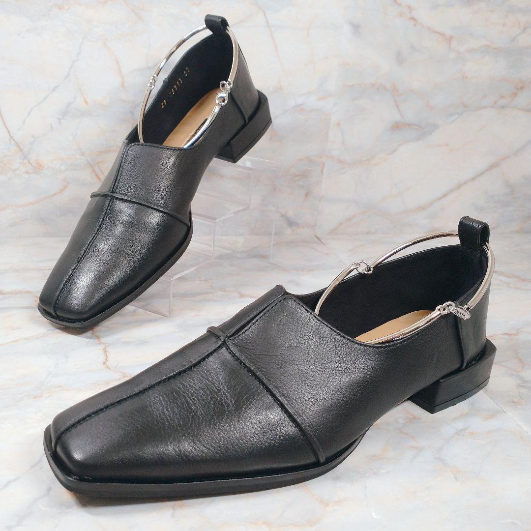 GRISE 日本製 レザースクエアクロスシームアンクルフラット 23 黒