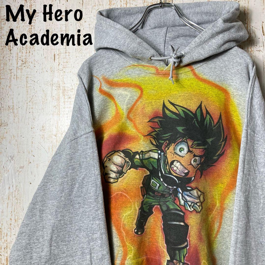 ヒロアカ デク アニメ キャラクター パーカー グレー XL アメリカ古着