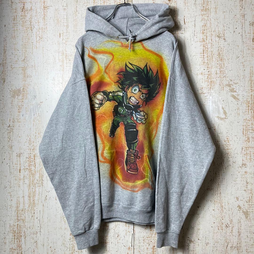 ヒロアカ デク アニメ キャラクター パーカー グレー XL アメリカ古着