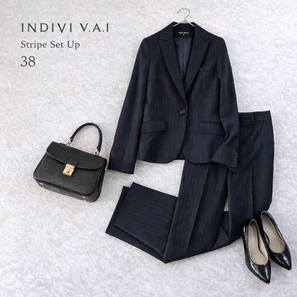 美品⭐️INDIVI V.A.I ストライプ パンツセットアップ シルク混38