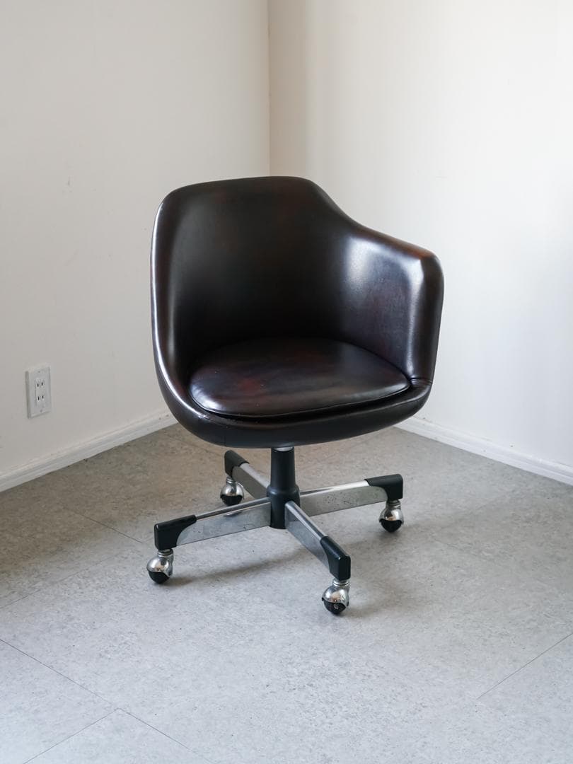 60-70's ヴィンテージ キャスターチェア ミッドセンチュリー 昭和レトロ オフィスチェア パソコンチェア デスクチェア 背もたれ ひじ掛け