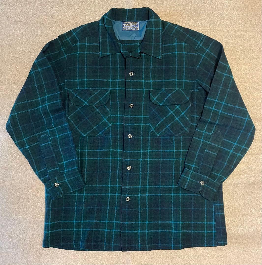 60'sペンドルトン ボードシャツ 好配色 グリーン×ブラック - メルカリ