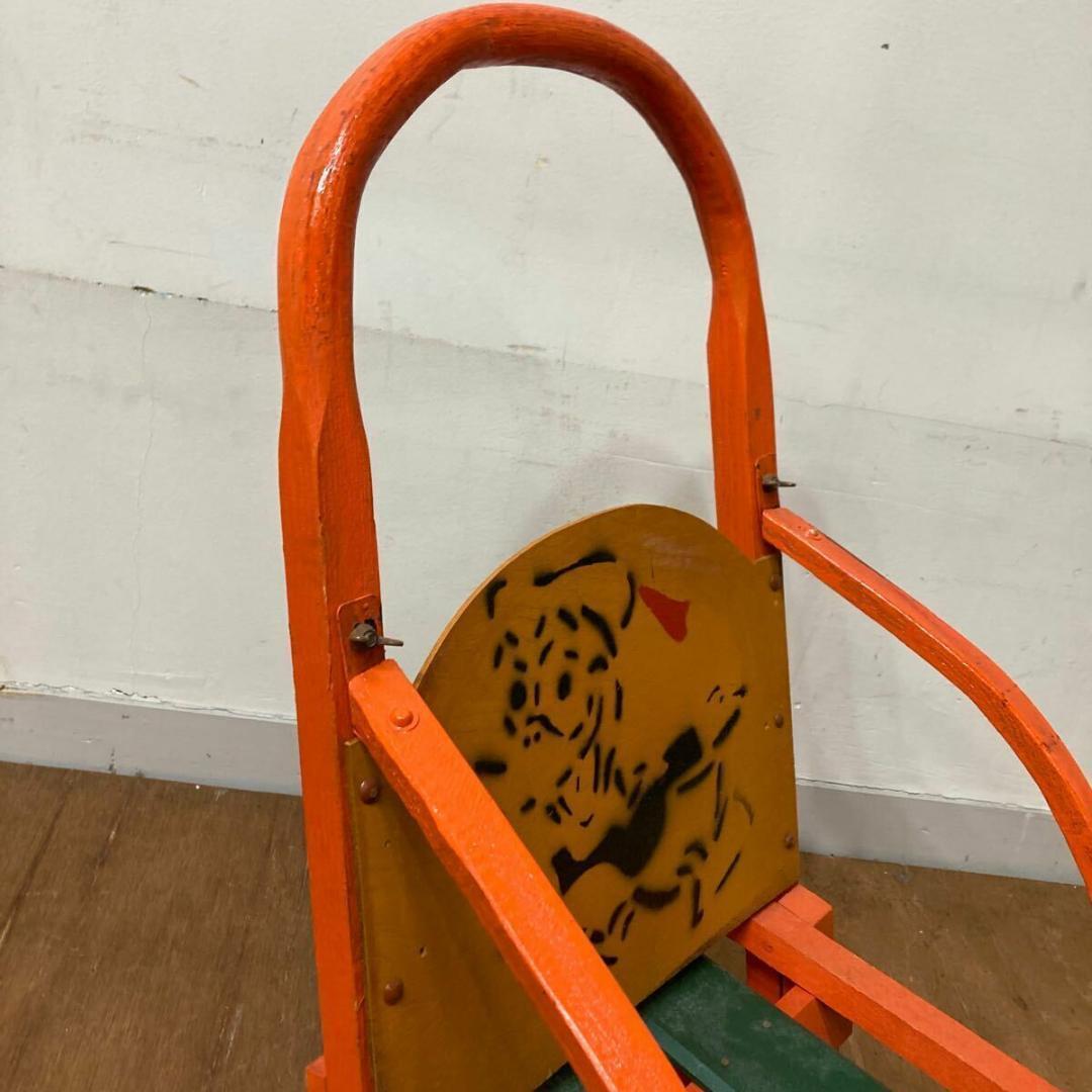 木製 手押し そり 昭和レトロ オレンジ9 曲げ木 犬ぞり 犬そり