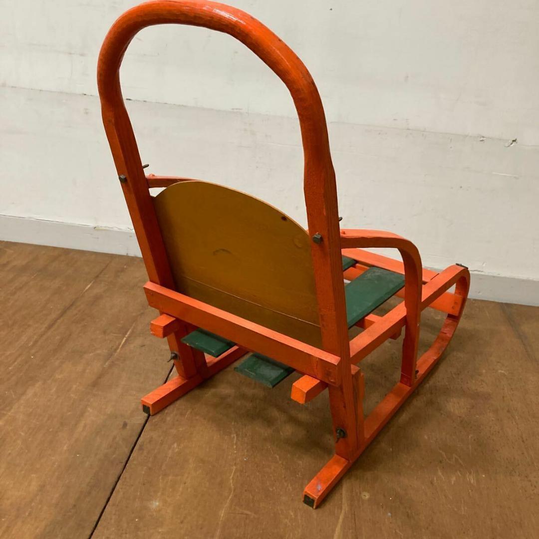 木製 手押し そり 昭和レトロ オレンジ9 曲げ木 犬ぞり 犬そり