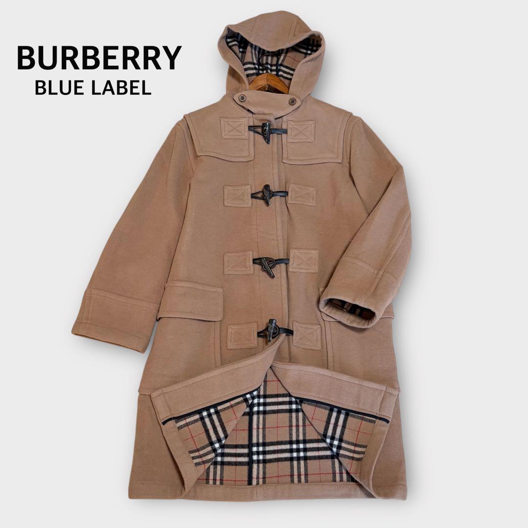 バーバリーブルーレーベル ノバチェック ダッフルコート キャメル 38 M 極美品 バーバリーブルーレーベル ダッフルコート ノバチェック