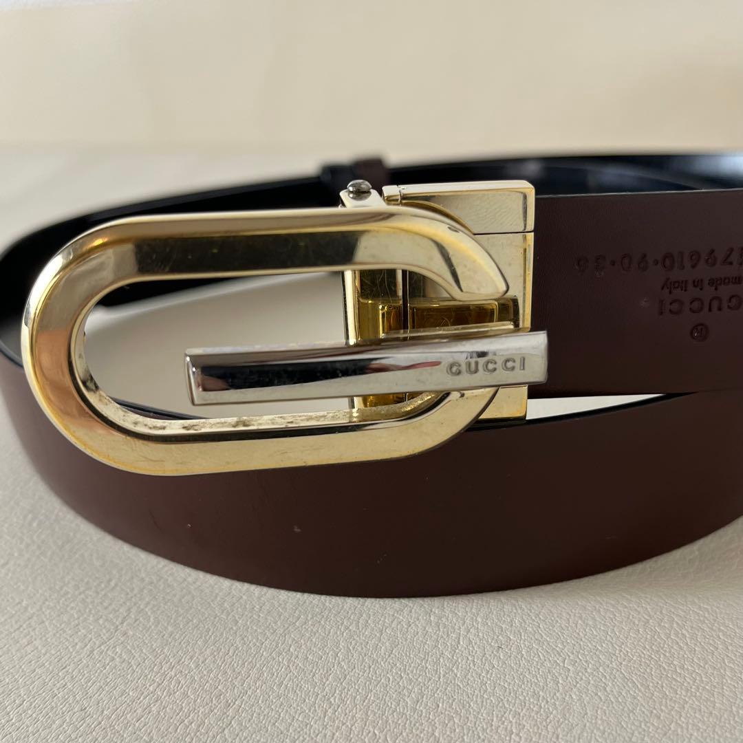 美品　GUCCI ベルト　リバーシブルレザー　Gバックル　ブラック　ブラウン