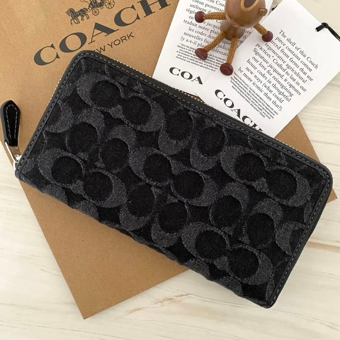 限定品！新品 COACH コーチ 長財布 デニム生地 ブラック