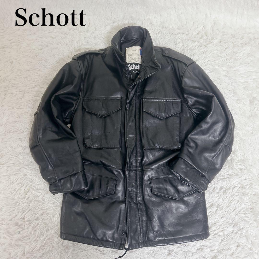 希少美品 40サイズ Schott レザー M-65 フィールドジャケット 黒