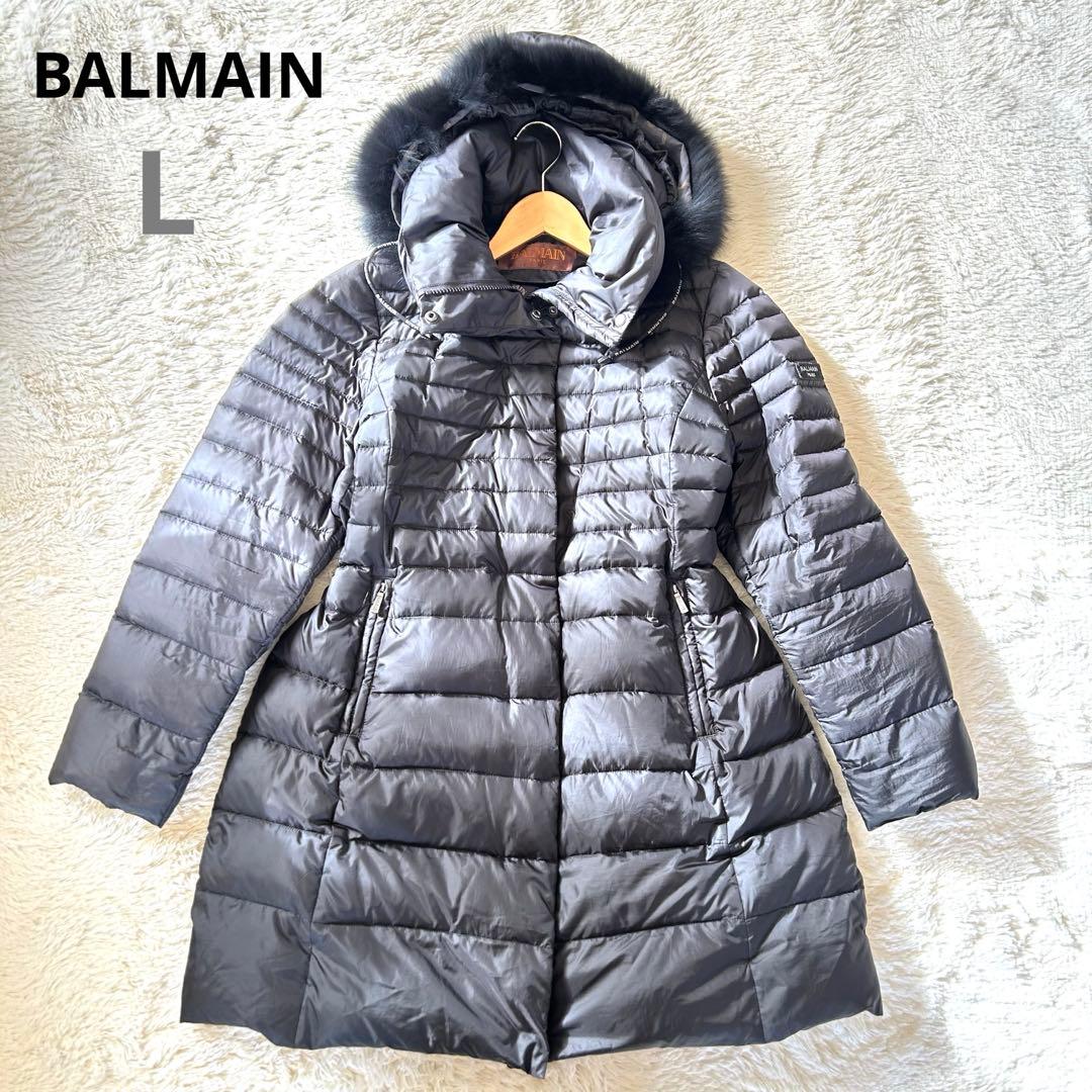 BALMAIN ダウンコート ブルーフォックスファー ダウン95% ブラック 新品 BALMAIN ロングダウンコート ブルーフォックスファー M ブラック