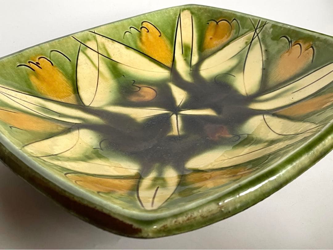 陶芸家 船木研兒 船木研児 舩木 三彩釉線彫 大鉢 オーバル