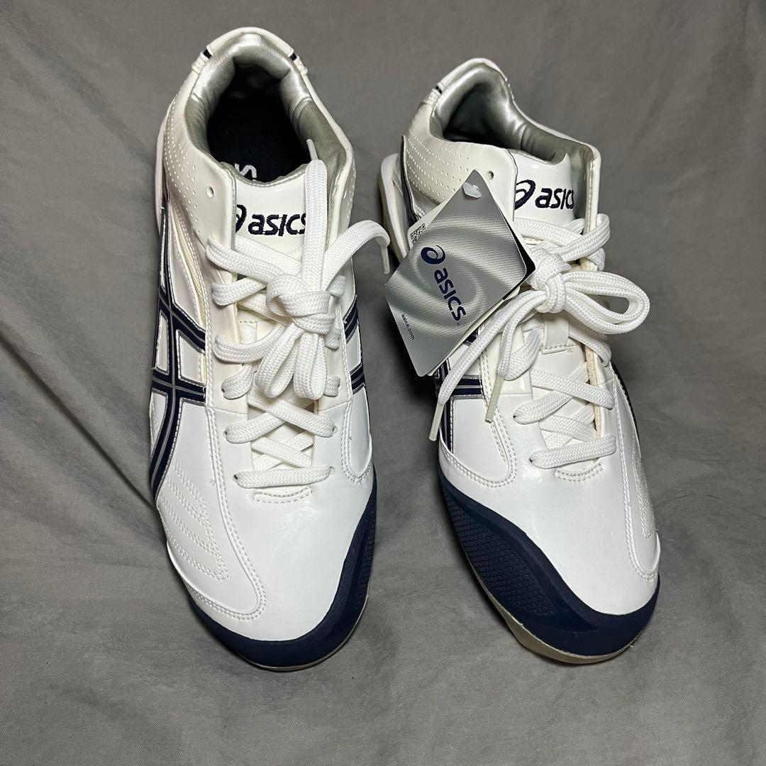 《タグ付き》asics ハイカットスパイク ホワイト/ネイビー　金属スパイク