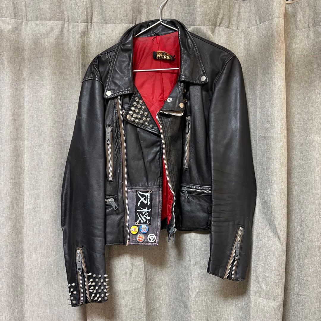 コ*夫様 EAGLE レザー ロンジャン ライダース 鋲ジャン スタッズ カウハ