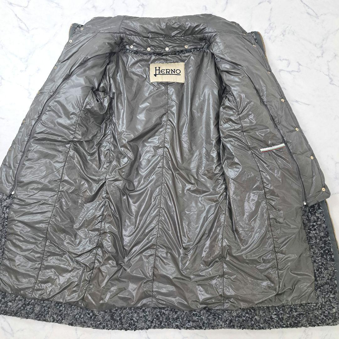 HERNO ヘルノ ツイード ダウン コート ウール アルパカ 2way 44 - メルカリ