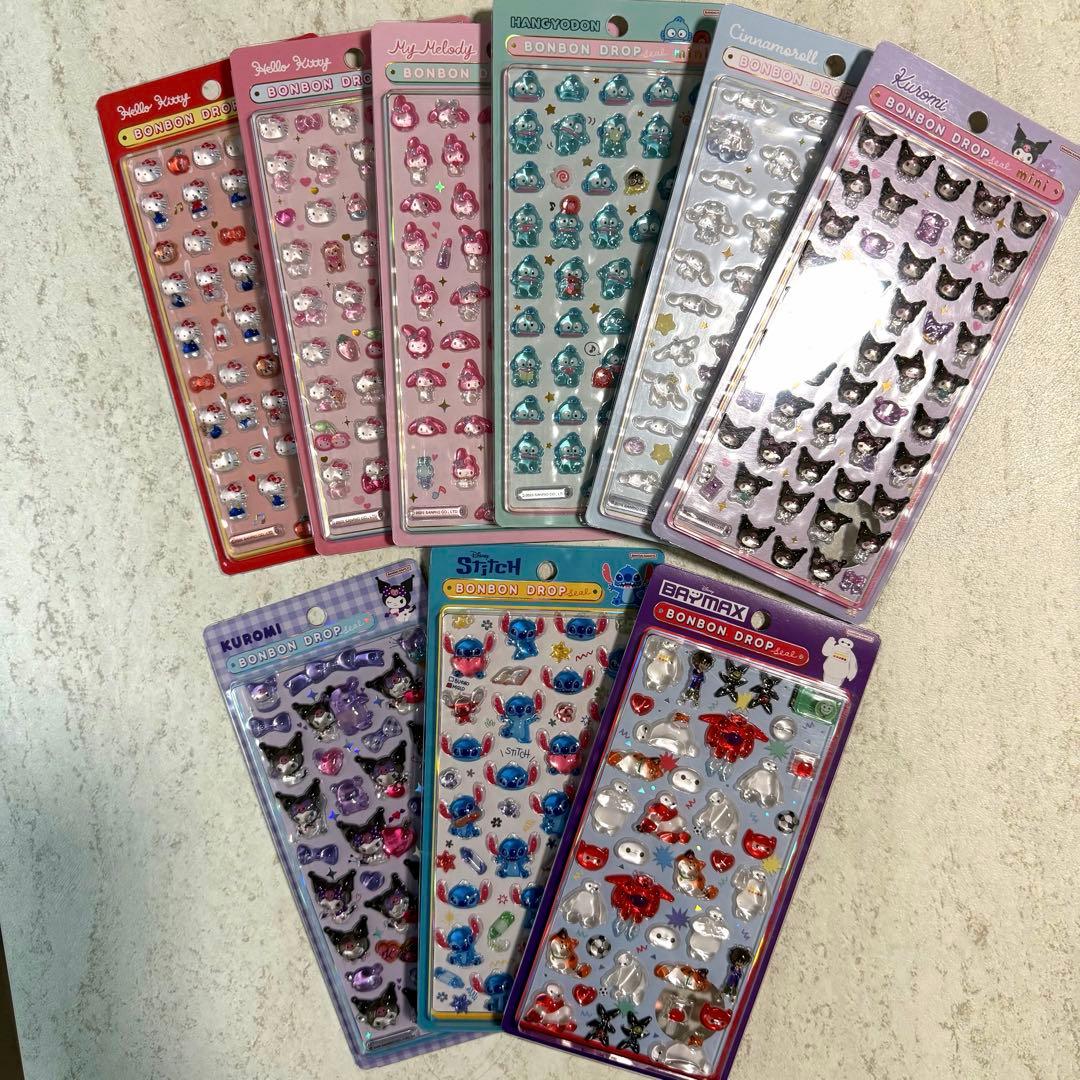【正規品】サンリオ ミニ ディズニー ボンボンドロップシール 9枚セット