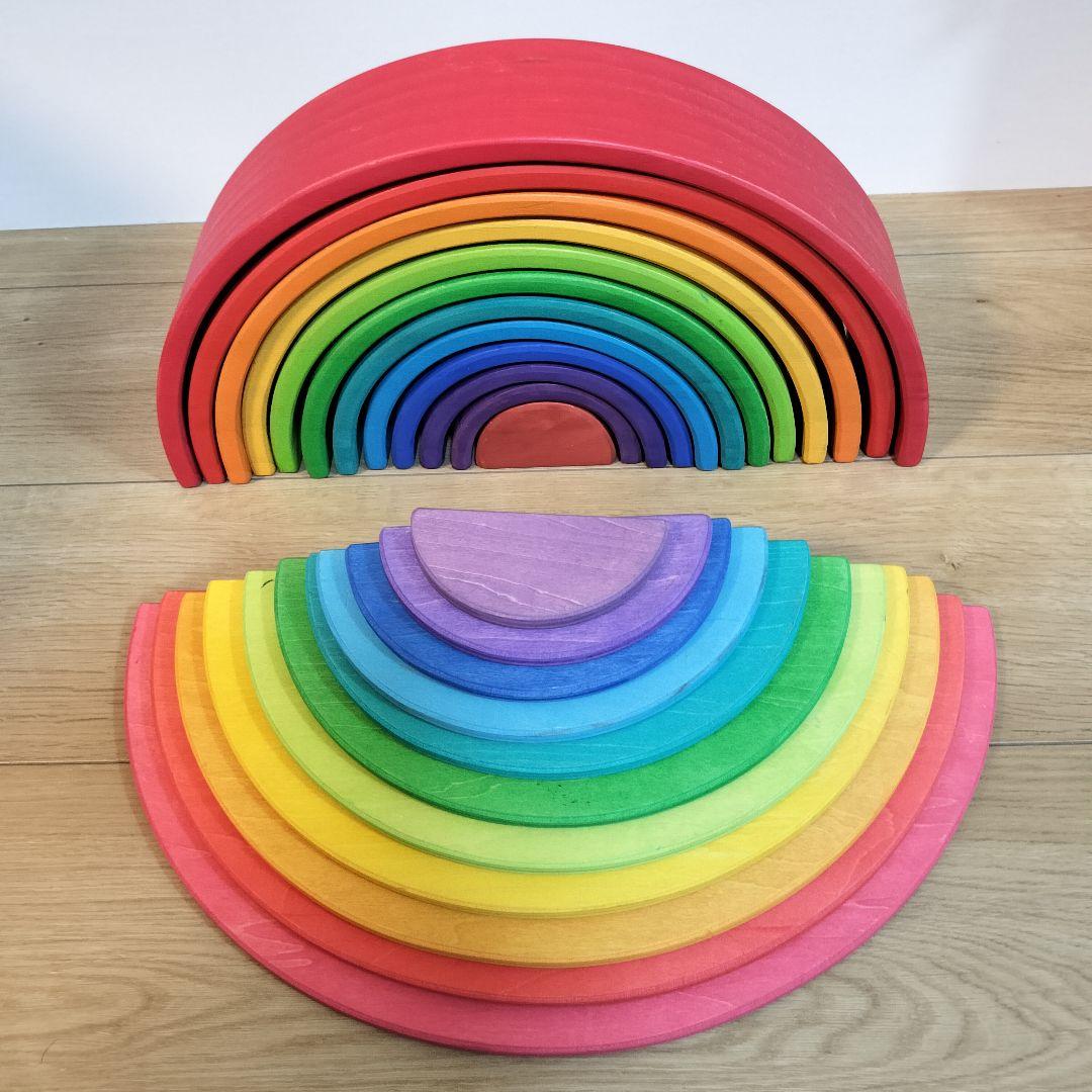 レインボーアーチ 木製ブロック積み木セット 板あり Grimm's Spiel & Holz Design グリムス社］虹色トンネル アーチ