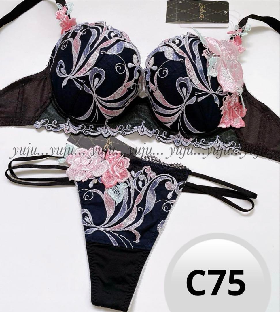 ワコール/サルート 66グループ 新品タグ付 P-upブラTバックC75 BL