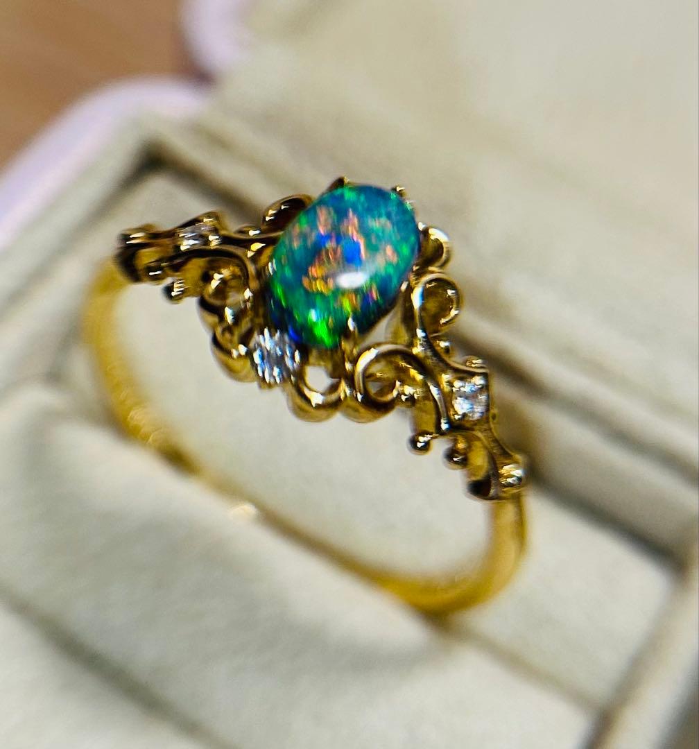 ベーネベーネ　K18 ブラックオパールリング　14号