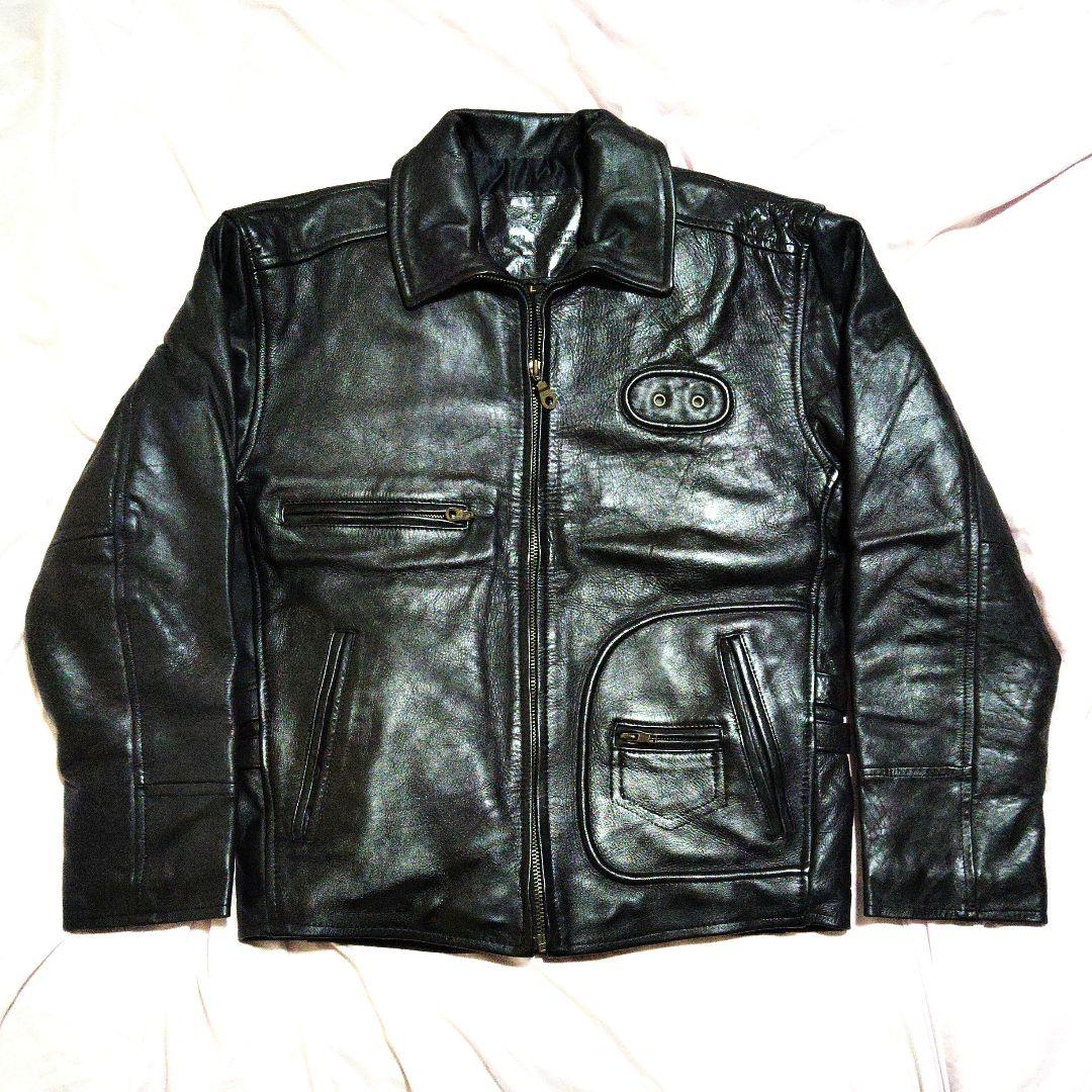 【肉厚牛革】ブラックレザーライダースジャケット