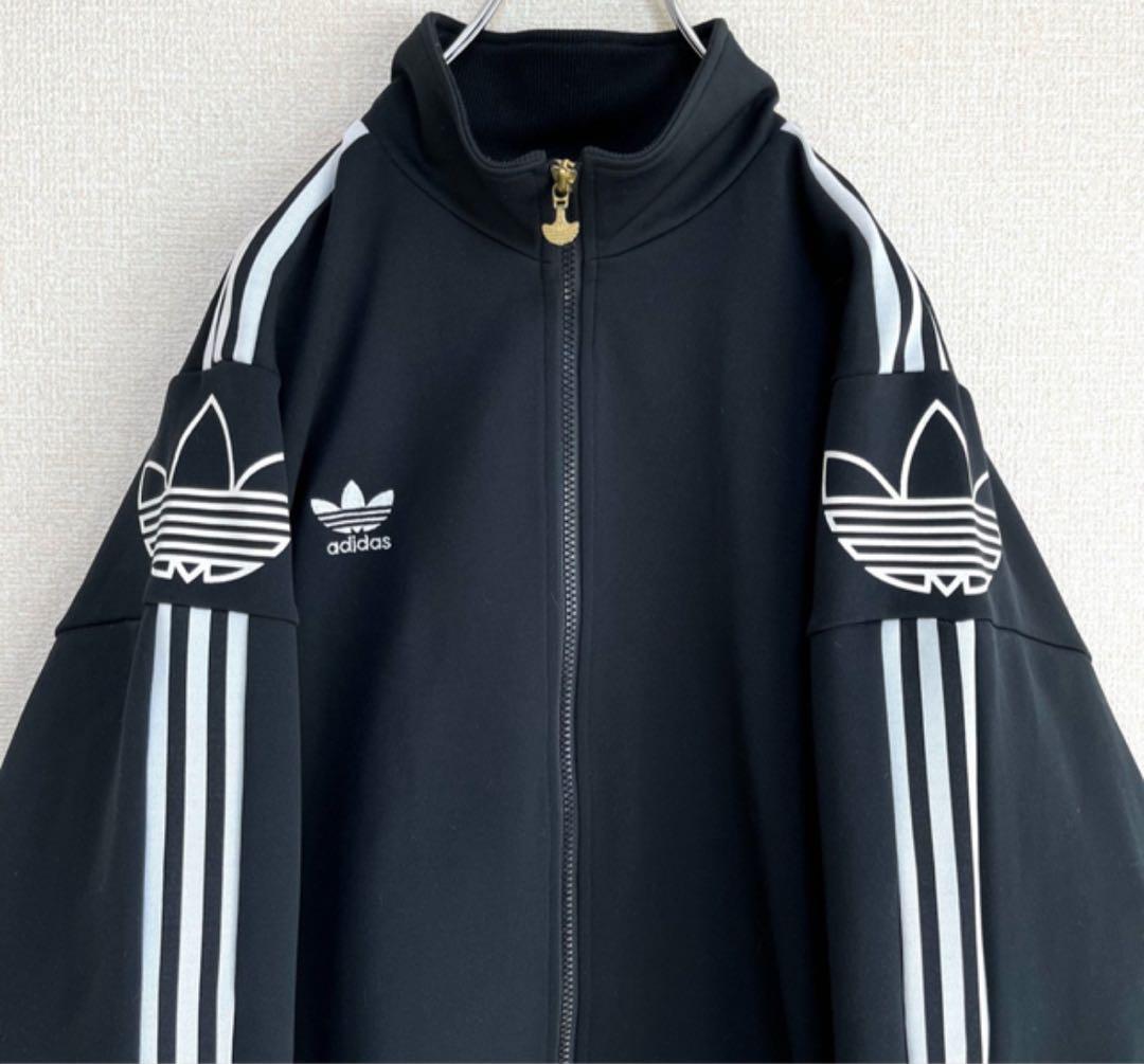 adidas アディダス トラックジャージ ブラック 胸元&両袖ロゴ 90s