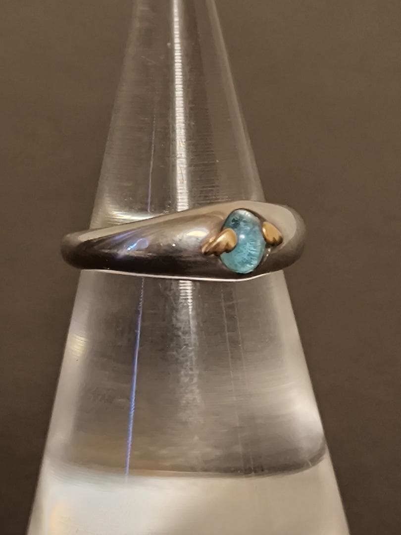 天使の卵　ブルーキュービック　シルバー925 K18 金 ゴールド リング