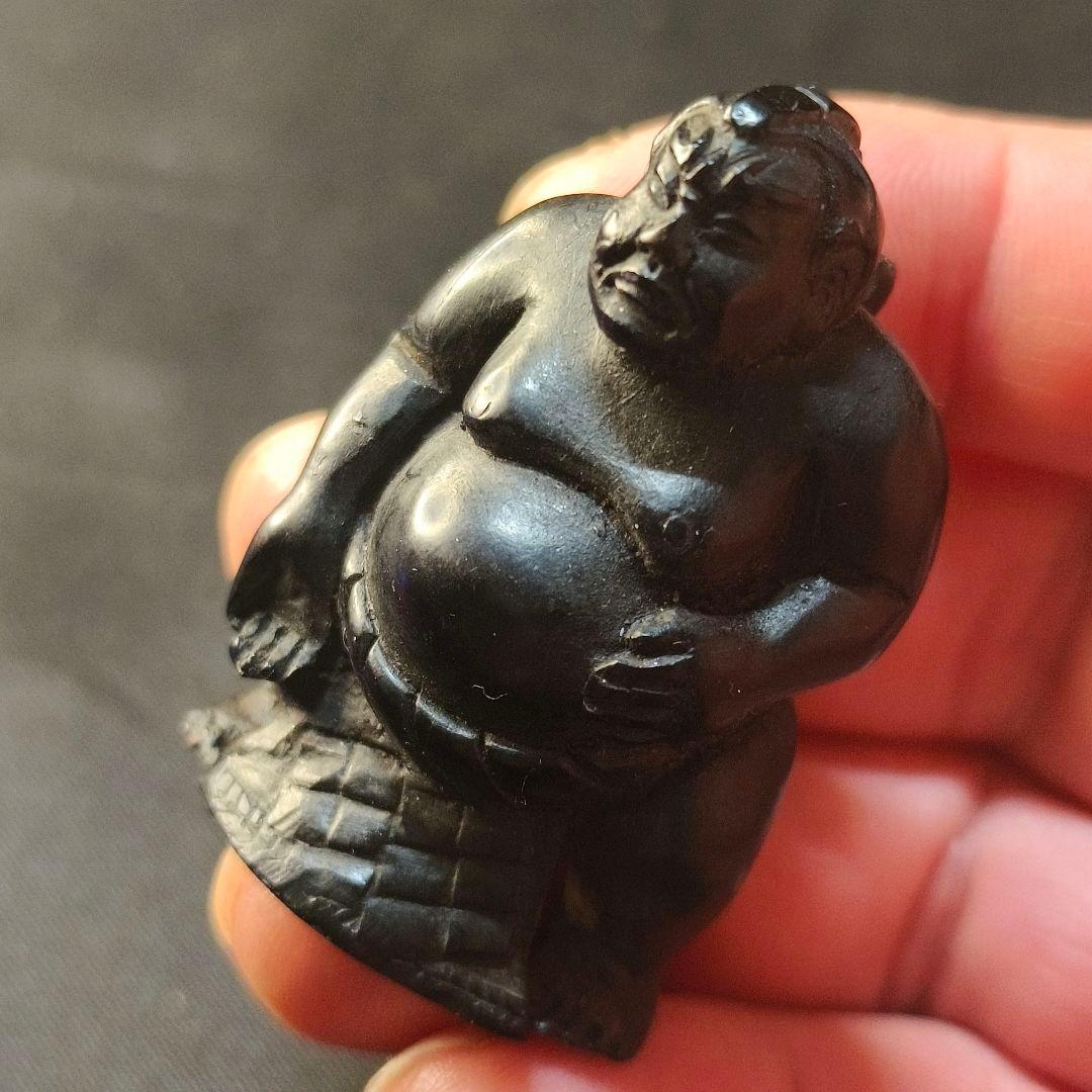 江戸骨董 黒檀彫り根付 相撲力士 手作り 無銘 時代物 旧家蔵出蒐集家放出美