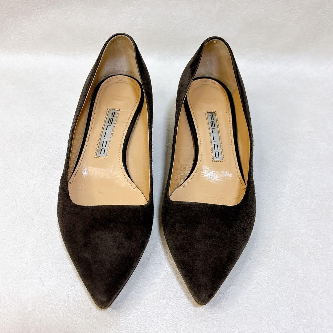 PELLICO グレー ポインテッド パンプス チャンキーヒール 23.5 - メルカリ