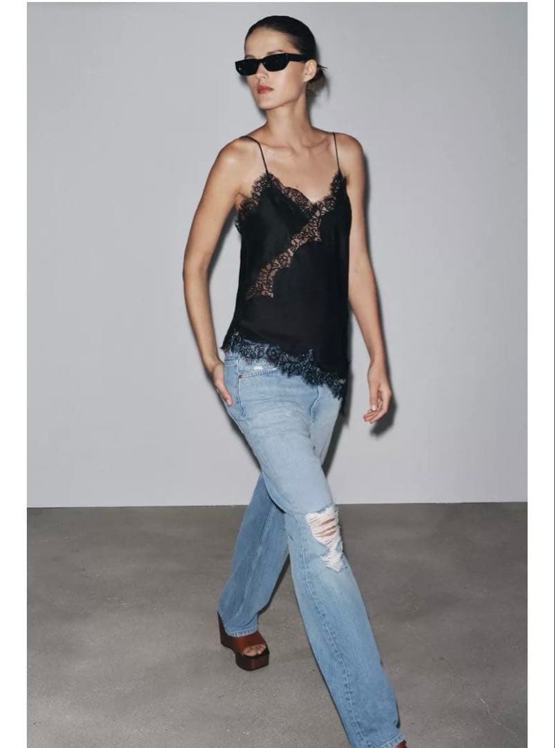 ZARA ザラ レースキャミソール 黒 XS - メルカリ