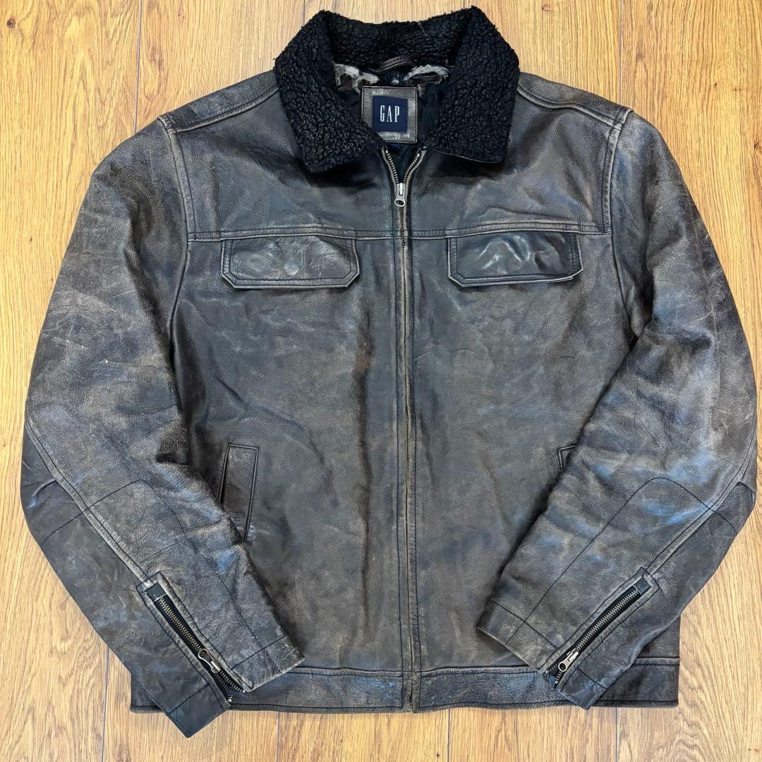 OLDGAP 茶芯革 レザージャケット 襟ボア L 紺タグ 丘染め 革ジャン