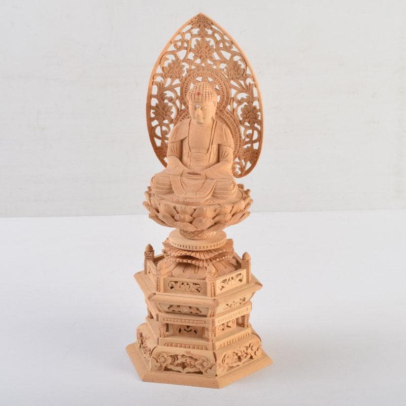 仏教美術　桧彫刻　釈迦如来座像　仏像　蓮華台　C　8870