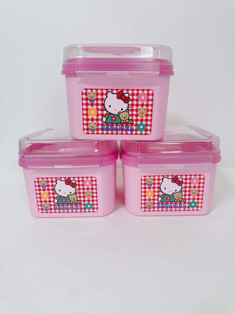 タッパーウェア　ハローキティ　シンプルボックス　3個セット　ピンク