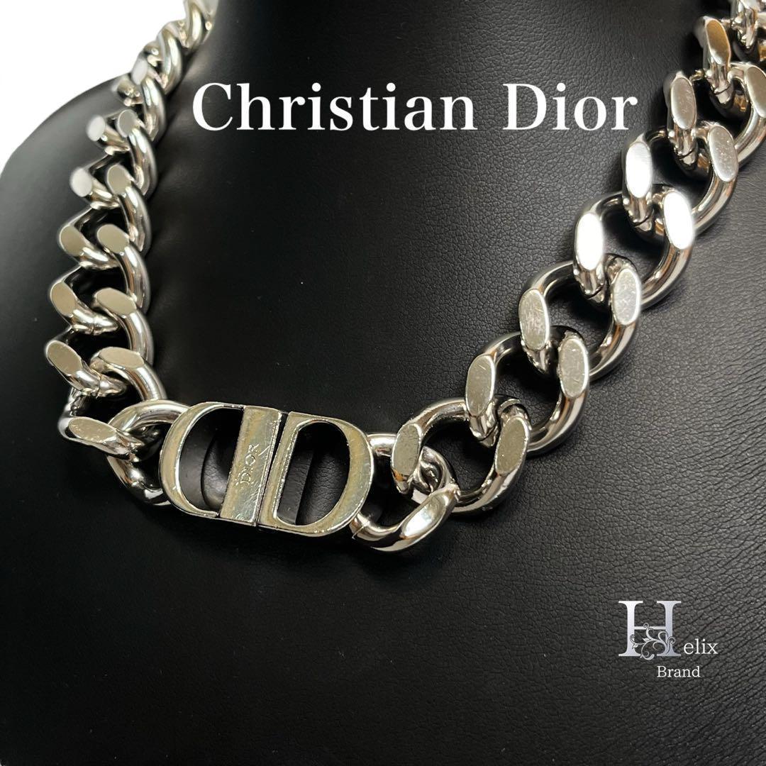 美品】ディオール 喜平 ネックレス ロゴ チェーン 極太 シルバー