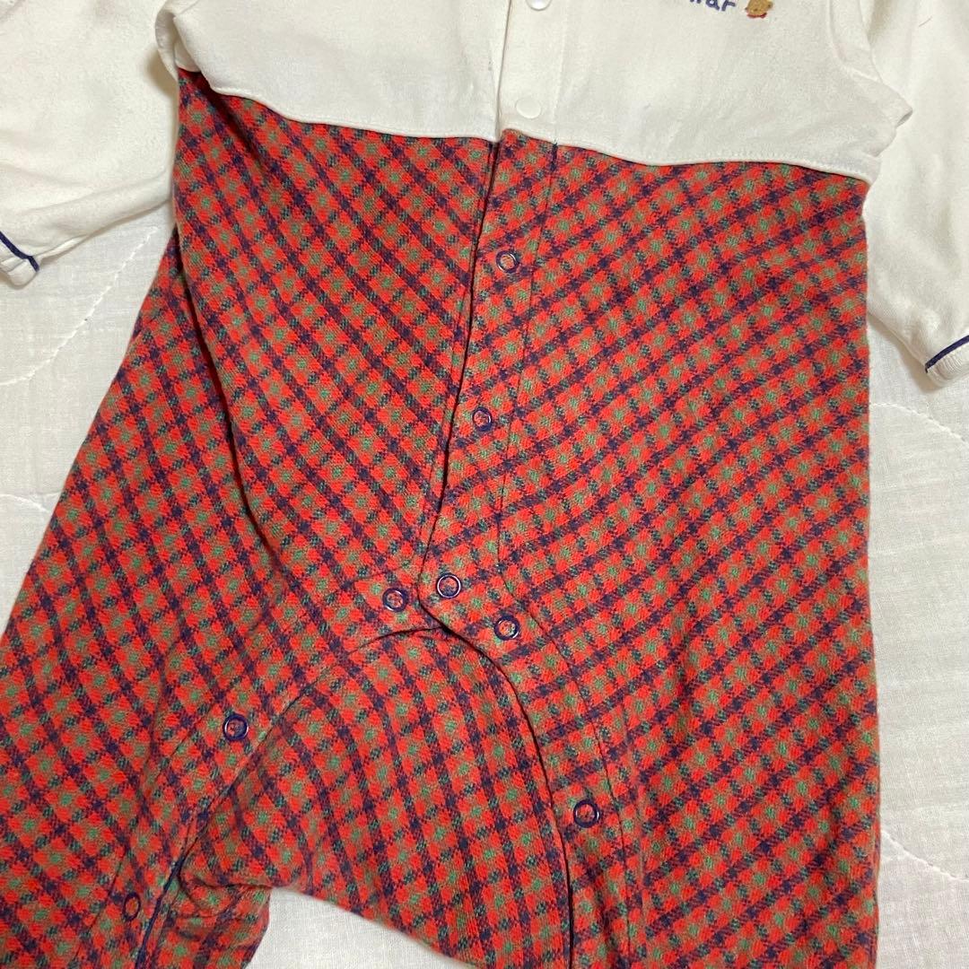 familiar ファミリア 60 チェック柄 ロンパース カバーオール 刺繍