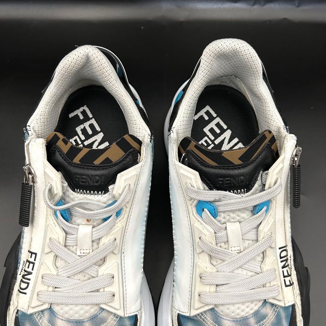 極美品】フェンディ フロー スニーカー ズッカ サイドジップ メンズ 青