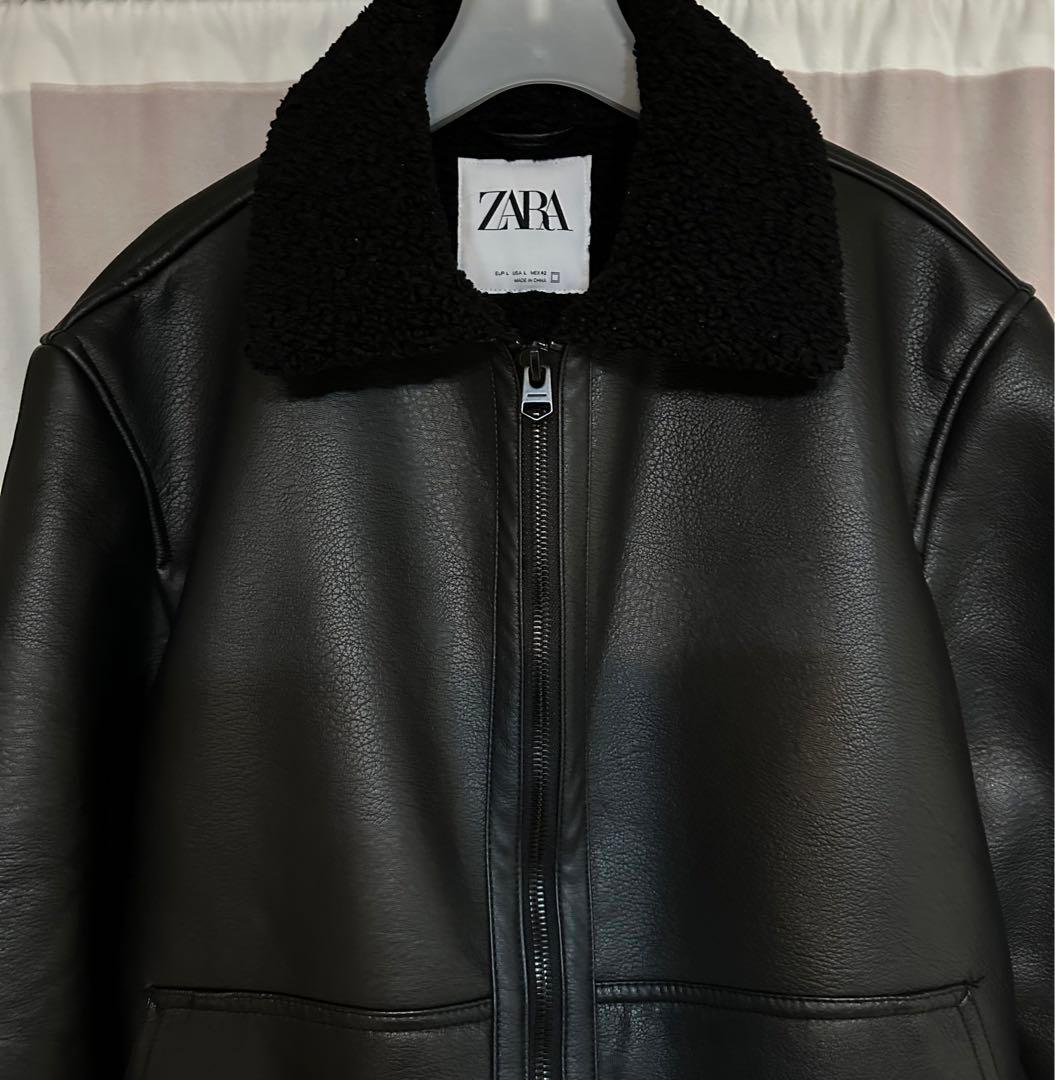 未使用級 ZARA ザラ フェイクレザー ボアジャケット ブラック - メルカリ