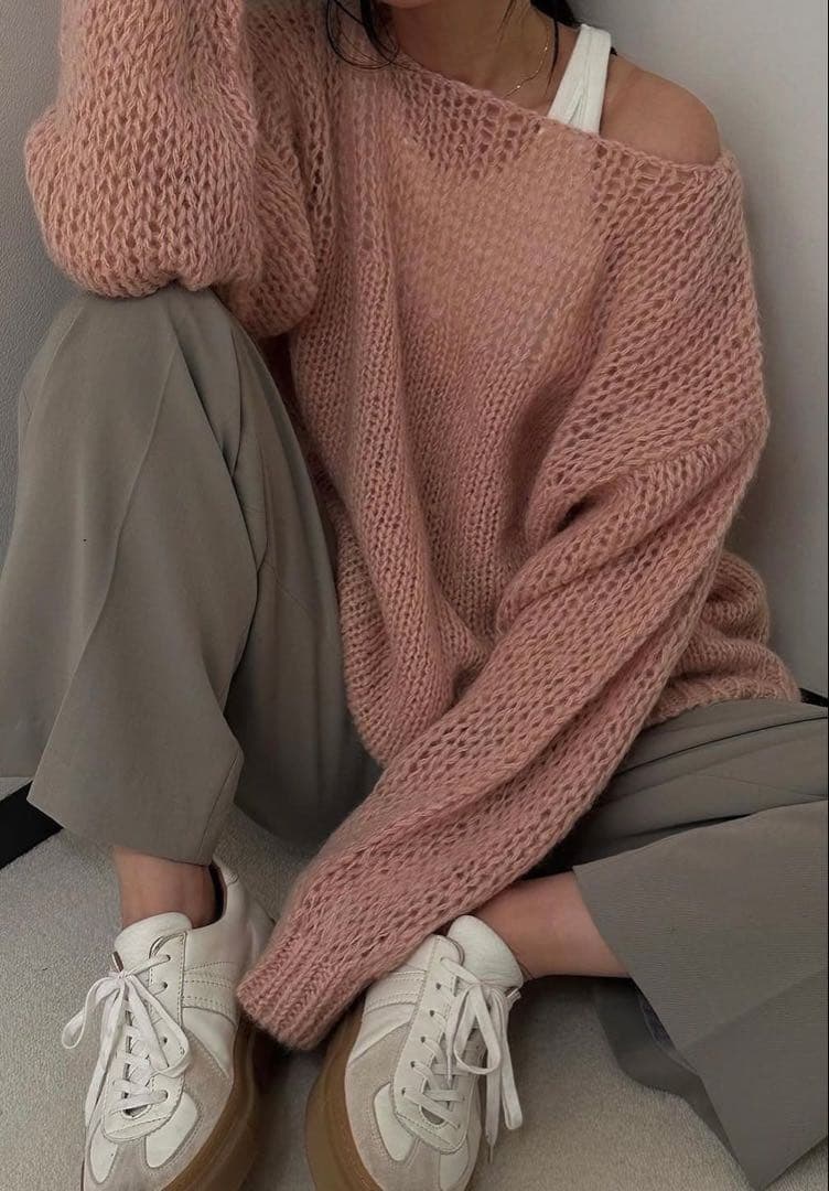 トップス CLANE HALFSHEER LOOSE MOHAIRKNIT PINK