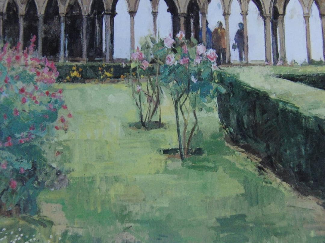 櫻田久美、【回廊のある庭】、希少な額装用画集より、新品額装付、状態