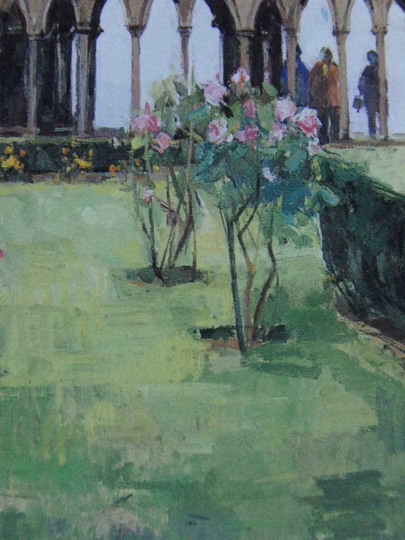 櫻田久美、【回廊のある庭】、希少な額装用画集より、新品額装付、状態