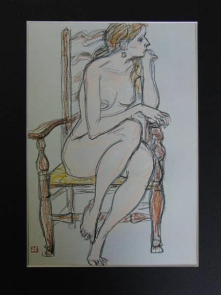 三輪良平、裸婦、素描画版集より、版上落款入り、新品額付